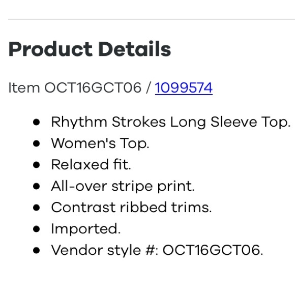 NWOT Rhythm Strokes Long Sleeve Top - Picture 6 of 6